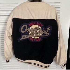 Men's Black and Cream Varsity Jacket (Reversable)